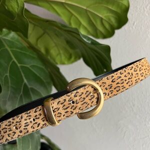 Vintage leather leopard Print Belt with Gold Buckle